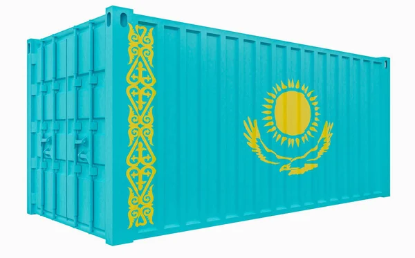 Ilustração 3D do recipiente de carga com bandeira do Cazaquistão — Fotografia de Stock