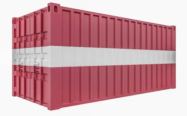 Ilustracja 3D kontenera Cargo z Łotwy flag — Zdjęcie stockowe