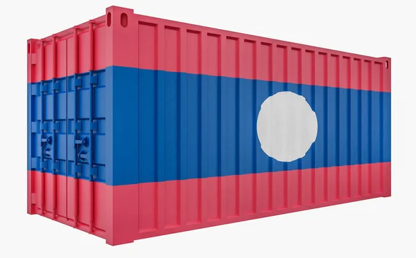 Ilustración 3D del contenedor de carga con bandera de Laos —  Fotos de Stock