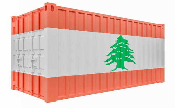 Ilustración 3D del contenedor de carga con bandera del Líbano —  Fotos de Stock