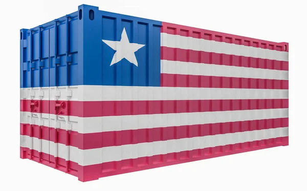Ilustración 3D del contenedor de carga con bandera de Liberia — Foto de Stock