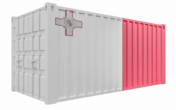 3D illustration av Last container med Malta Flag — Stockfoto