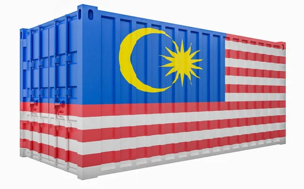 Ilustrasi 3D Kontainer Cargo dengan Bendera Malaysia — Stok Foto