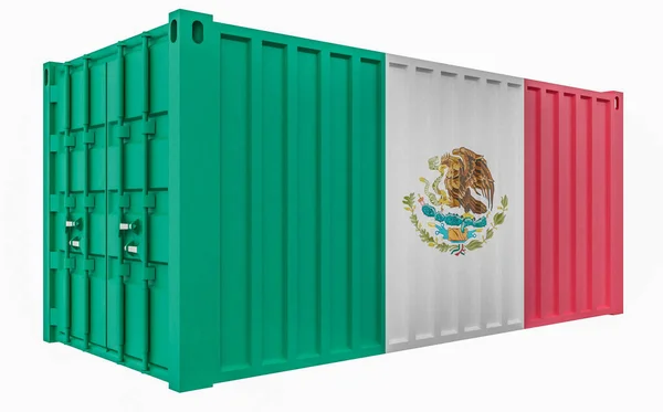 Ilustración 3D del contenedor de carga con bandera de México — Foto de Stock