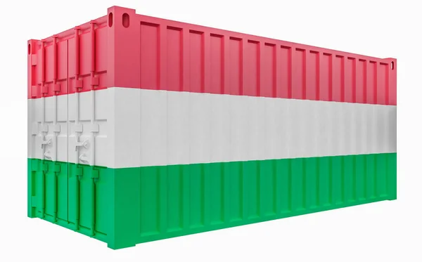Illustration 3D du conteneur de fret avec drapeau hongrois — Photo