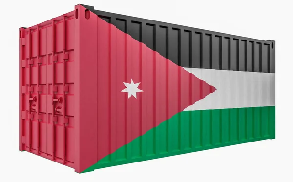 Illustration 3D du conteneur de fret avec drapeau jordanien — Photo