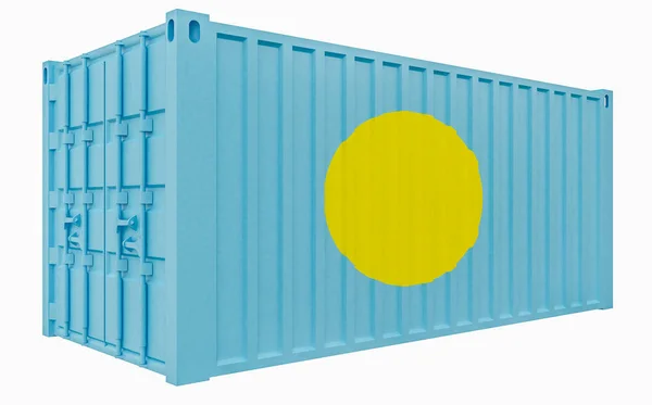 Ilustración 3D del contenedor de carga con bandera de Palau —  Fotos de Stock