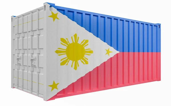 Ilustração 3D do recipiente de carga com bandeira das Filipinas — Fotografia de Stock