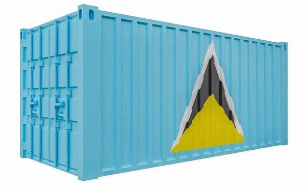 3D ілюстрація вантажного контейнера з прапором Сент-Люсія — стокове фото