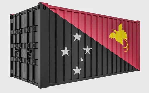 3D-Abbildung des Frachtcontainers mit Papua-Neuguinea-Flagge — Stockfoto