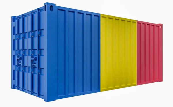 3D Illustration des Frachtcontainers mit rumänischer Flagge — Stockfoto