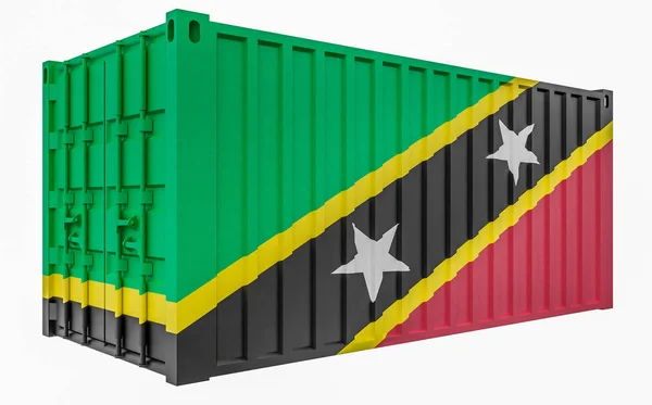 3D Illustration des Frachtcontainers mit Saint Kitts und Nevis Flagge — Stockfoto