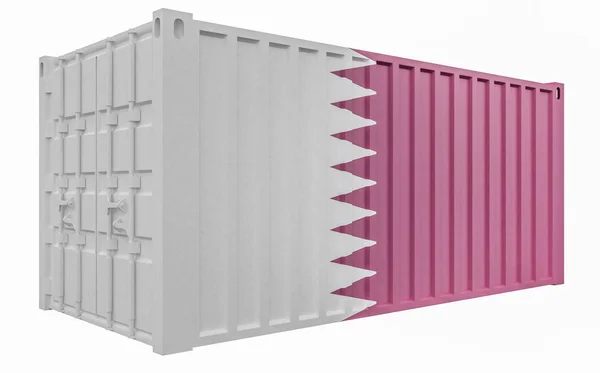 3D illustratie van cargo container met Qatar vlag — Stockfoto