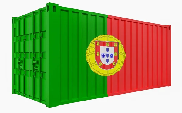 Illustration 3D du conteneur de fret avec drapeau du Portugal — Photo