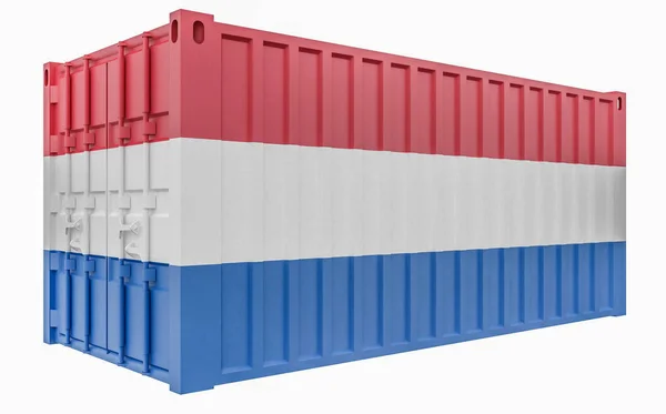 Ilustración 3D del contenedor de carga con bandera de los Países Bajos — Foto de Stock