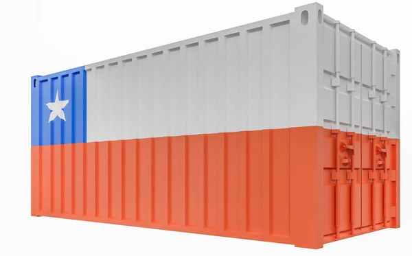 Ilustración 3D del contenedor de carga con bandera de Chile — Foto de Stock