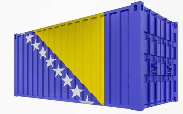 Ilustración 3D del contenedor de carga con bandera de Bosnia y Herzegovina — Foto de Stock