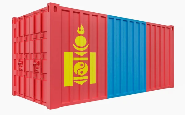 Ilustración 3D del contenedor de carga con bandera de Mongolia —  Fotos de Stock