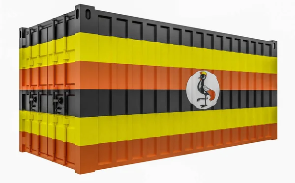 Ilustración 3D del contenedor de carga con bandera de Uganda — Foto de Stock