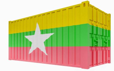 Burma ile Kargo Konteyner 3d İllüstrasyon - Myanmar Bayrağı