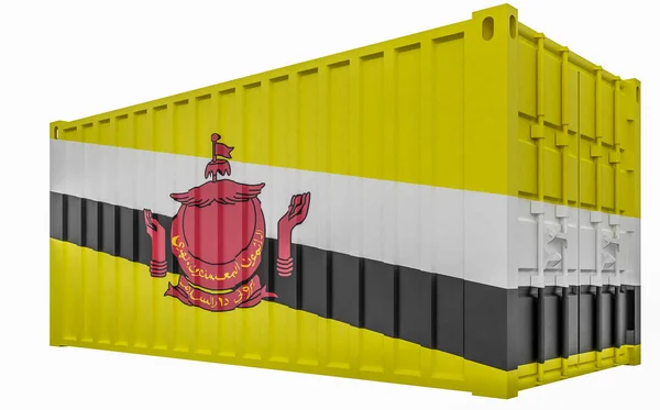 Ilustración 3D del contenedor de carga con bandera de Brunei —  Fotos de Stock