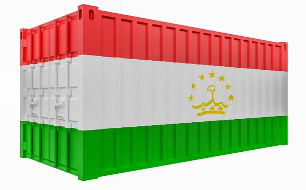 Prostorové znázornění kontejneru nákladu s vlajkou Tádžikistánu — Stock fotografie