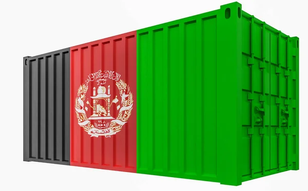 Ilustración 3D del contenedor de carga con bandera de Afganistán —  Fotos de Stock
