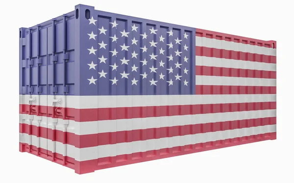 3D illustration av Last container med Förenta staternas flagga — Stockfoto