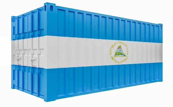 Ilustración 3D del contenedor de carga con bandera de Nicaragua — Foto de Stock
