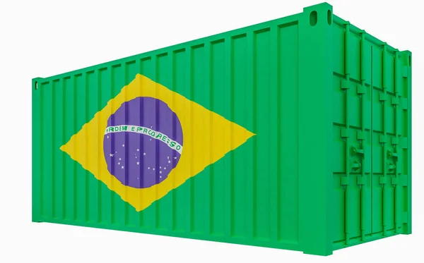 3D illustratie van cargo container met Brazilië vlag — Stockfoto