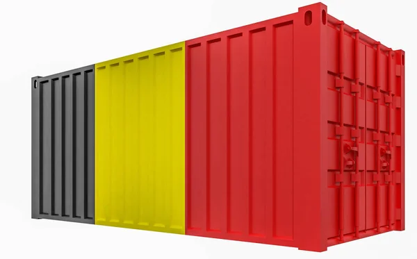 Ilustración 3D del contenedor de carga con bandera de Bélgica — Foto de Stock