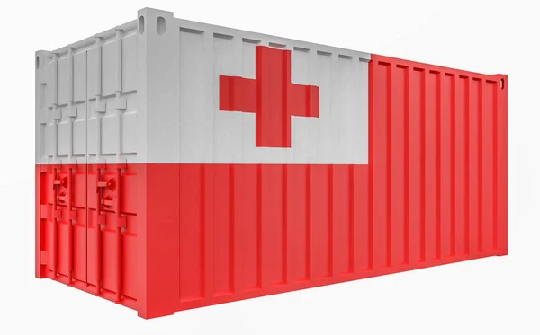 3D illustratie van cargo container met Tonga vlag — Stockfoto