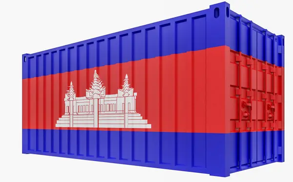 3D-Illustration des Frachtcontainers mit Kambodscha-Flagge — Stockfoto
