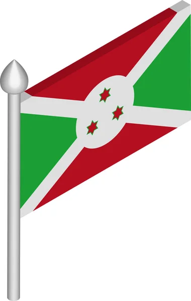 Ilustración isométrica vectorial del asta de la bandera con bandera de Burundi — Archivo Imágenes Vectoriales