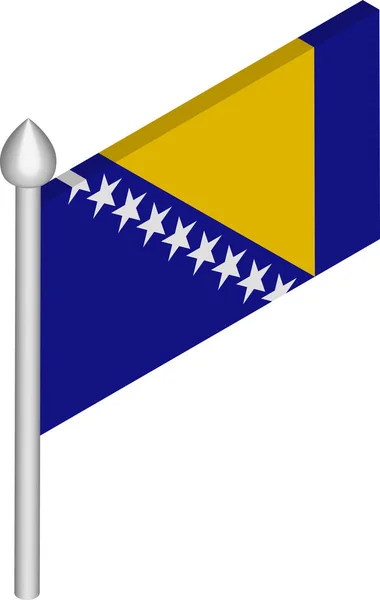 Ilustración isométrica vectorial del asta de la bandera con bandera de Bosnia y Herzegovina — Archivo Imágenes Vectoriales