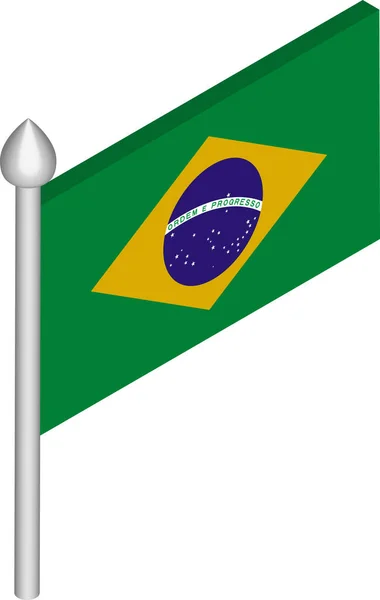 Vektorisometrische Darstellung des Fahnenmastes mit brasilianischer Flagge — Stockvektor