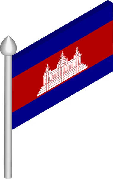 Vector isometrische illustratie van vlaggenmast met Cambodja vlag — Stockvector