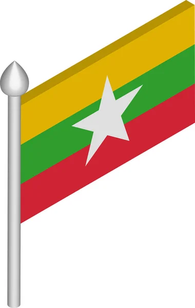 Vektor izometrikus illusztráció Flagpole a Burma-Mianmar Flag — Stock Vector