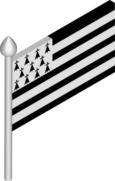 Vektor Isometric Illustration of Flagpole with Brittany Flag - Stok Vektor