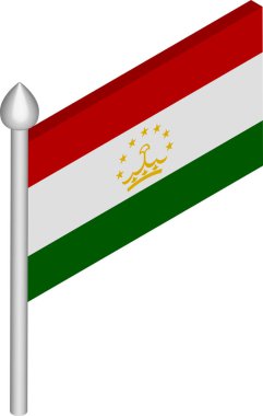 Tacikistan Bayrağı ile Bayrak Direğinin Vektör İzometrik İllüstrasyonu