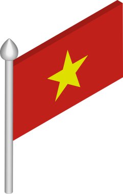 Vietnam Bayrağı ile Bayrak Direğinin Vektör Izometrik İllüstrasyonu