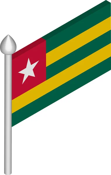 Ilustración isométrica vectorial del asta de la bandera con bandera de Togo — Vector de stock