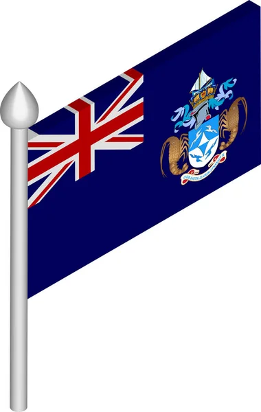 Illustration vectorielle isométrique de Flagpole avec drapeau Tristan da Cunha — Image vectorielle