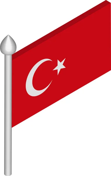 Vektor Isometric Illustration of Flagpole with Turkey Flag - Stok Vektor