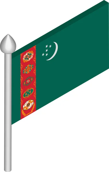 Ilustración isométrica vectorial del asta de la bandera con bandera de Turkmenistán — Archivo Imágenes Vectoriales