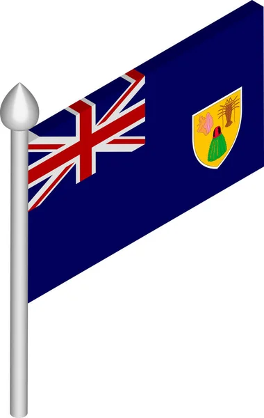 Illustration vectorielle isométrique de Flagpole avec drapeau des îles Turques et Caïques — Image vectorielle