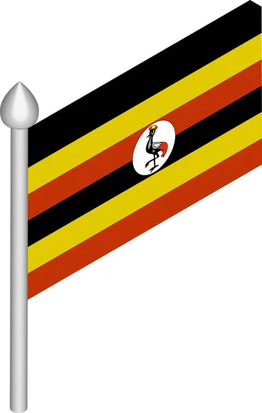 Ilustração Isométrica do Vetor de Flagpole com Bandeira de Uganda — Vetor de Stock