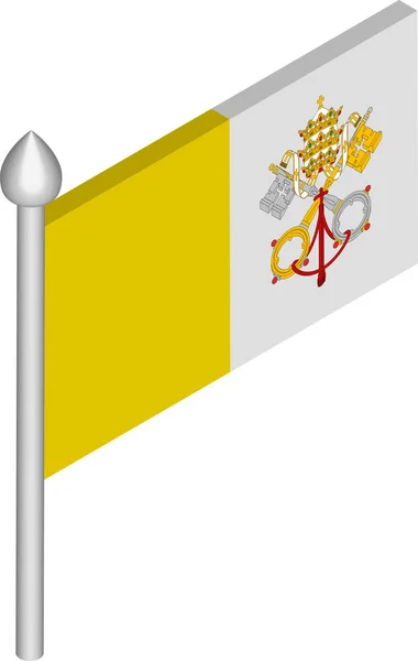 Ilustración isométrica vectorial del asta de la bandera con bandera de la Ciudad del Vaticano — Vector de stock