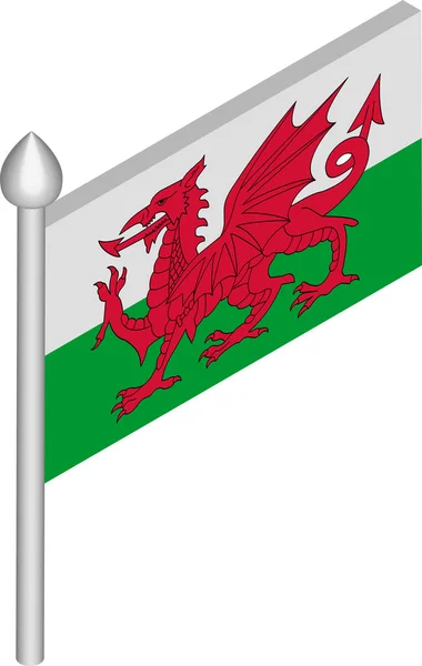 Vector Isometric Illustration of Flagpole with Wales Flag — Stock Vector