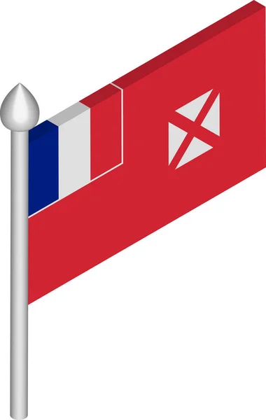 Ilustración isométrica vectorial del asta de la bandera con bandera Wallis y Futuna — Vector de stock